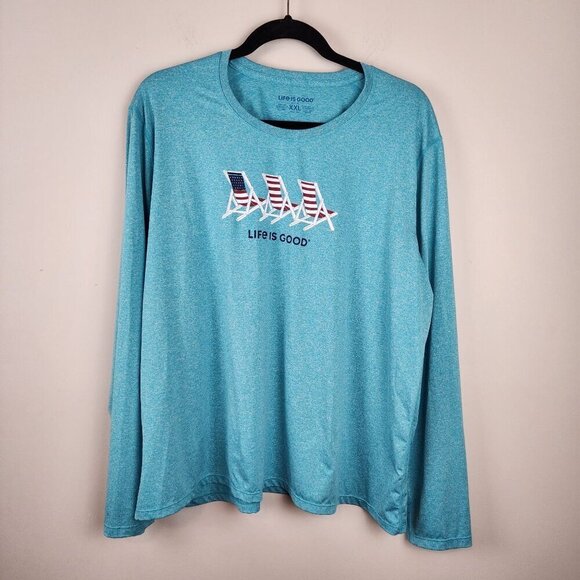 Life Is Good women's XXL long sleeve performance shirt 3 beach chairs Americana - Picture 2 of 9